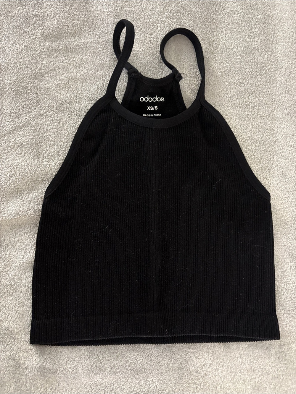 ododos Black Ribbed Halter Crop Tank Top